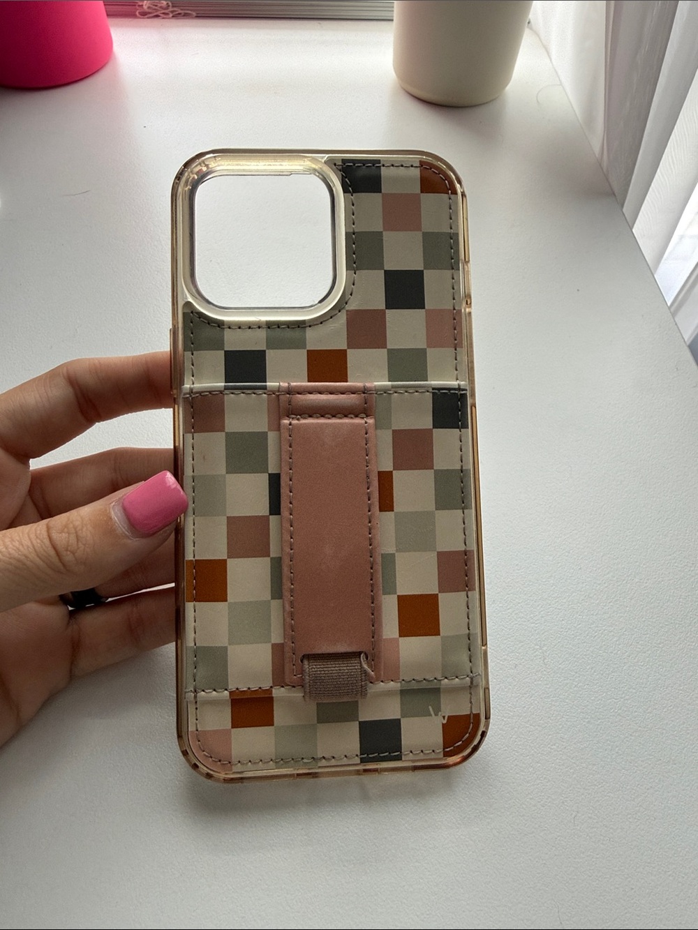 Stylish Checkered Phone Case with wallet and strap